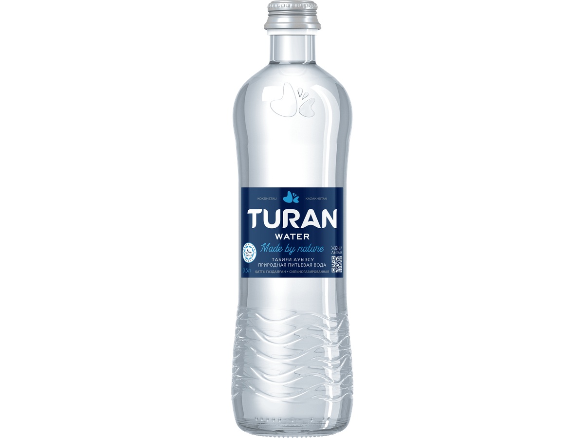TURAN natural sparkling drinking water in a glass bottle, volume 0.5 L.