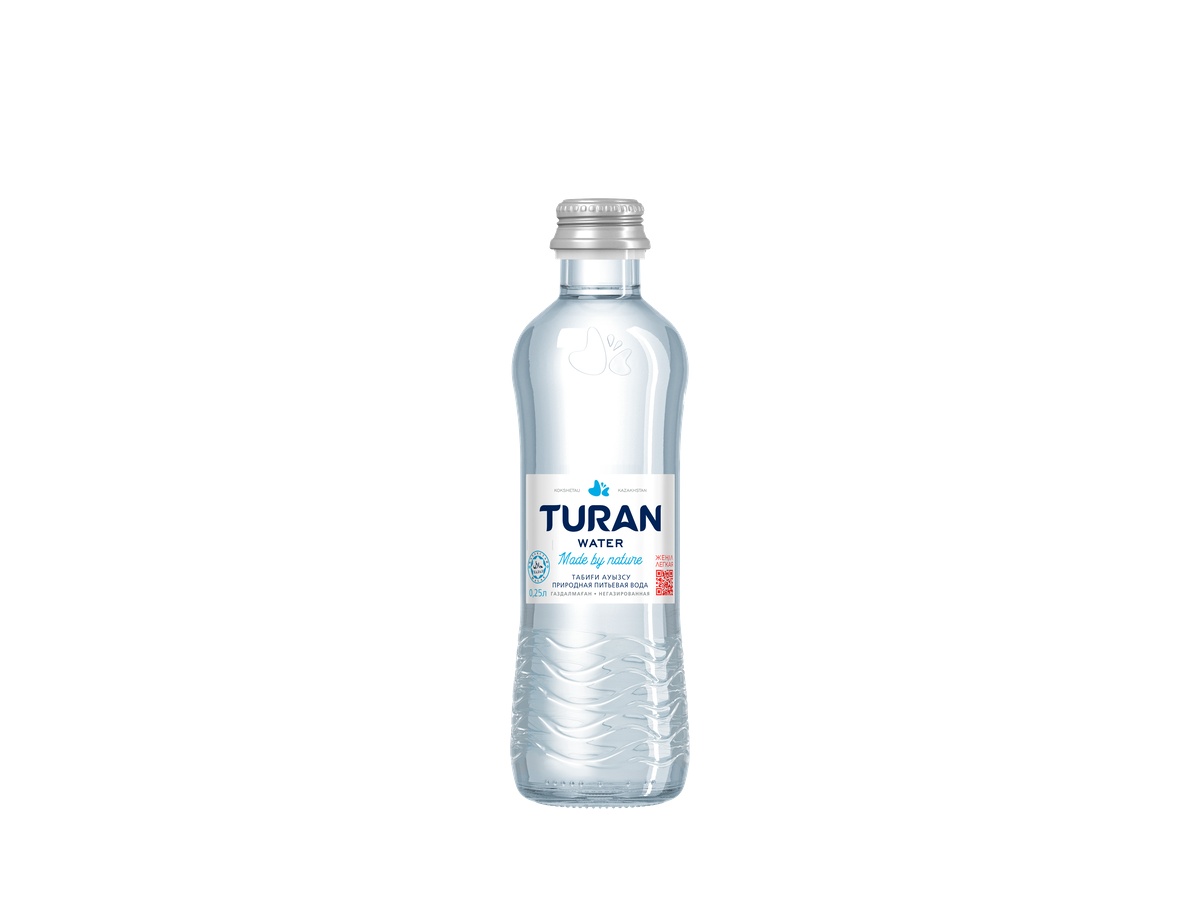 TURAN natural still drinking water in a glass bottle, volume 0.25 L.