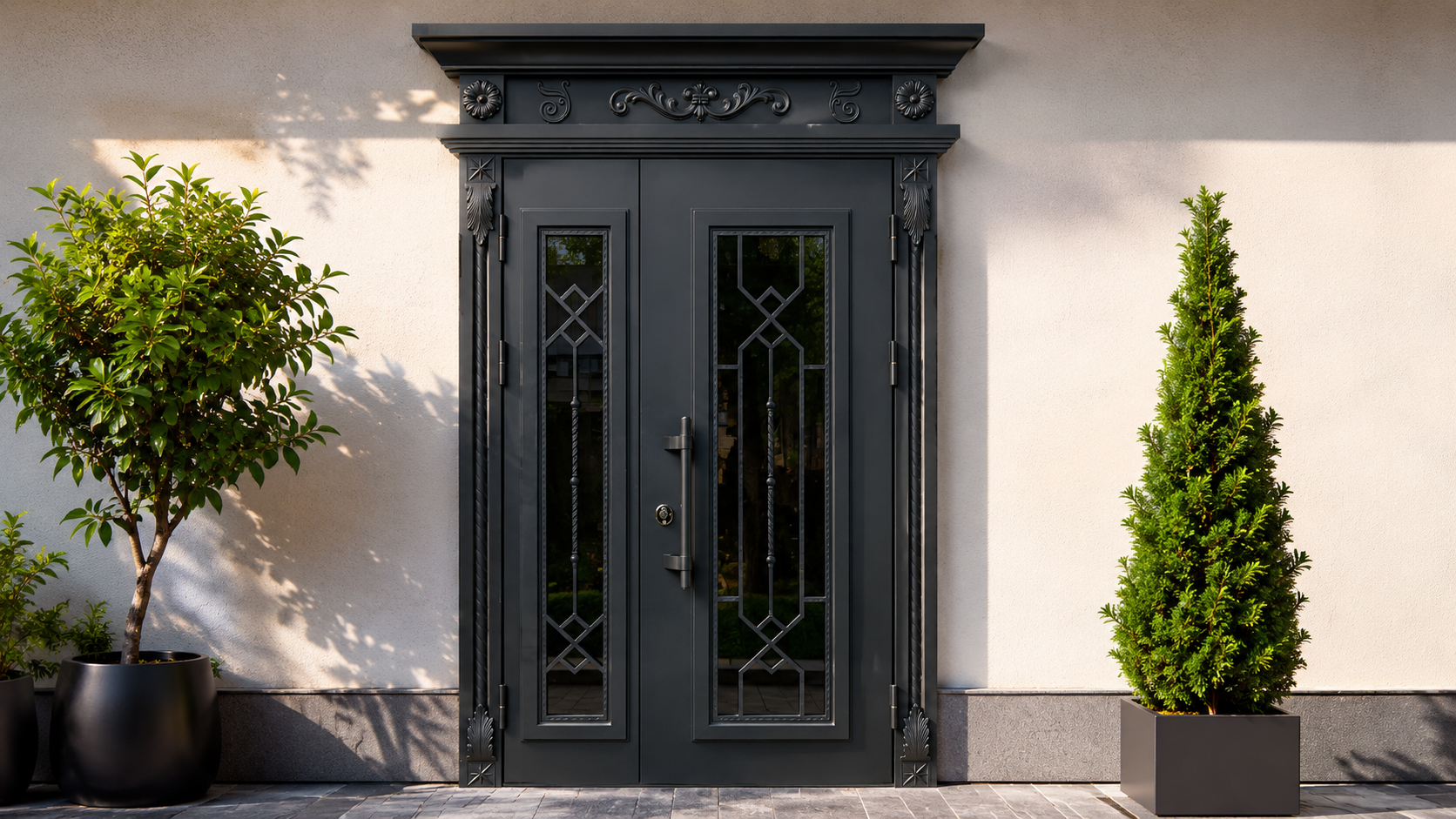Metal Entrance Door with Decorative Glass