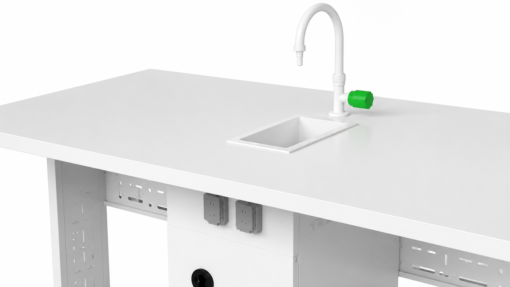Laboratory Workbench with Integrated Sink and Laboratory Faucet