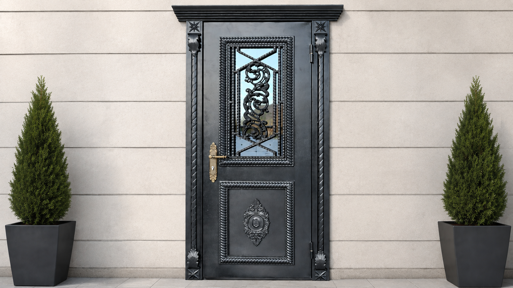 Metal Entrance Door with Decorative Glass