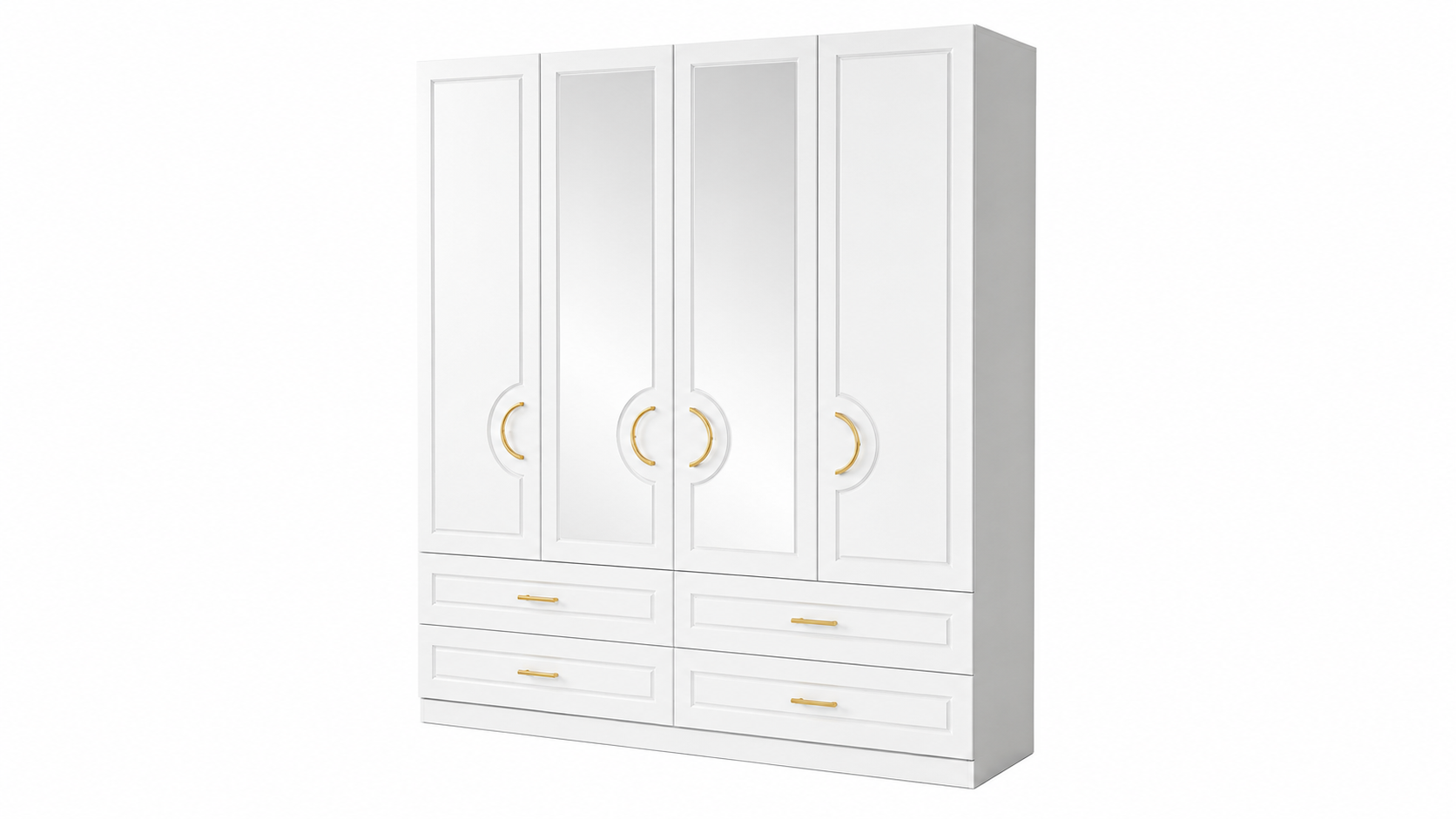 4-Door Wardrobe with Mirrored Fronts and 4 Drawers
