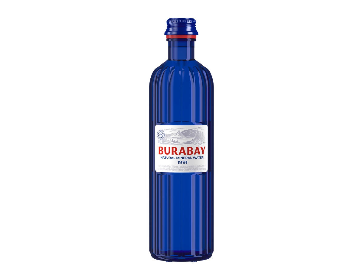 BURABAY-QULAGER natural mineral medicinal-table sparkling drinking water, sulfate-chloride calcium-magnesium-sodium, in a glass bottle, volume 0.5 L.