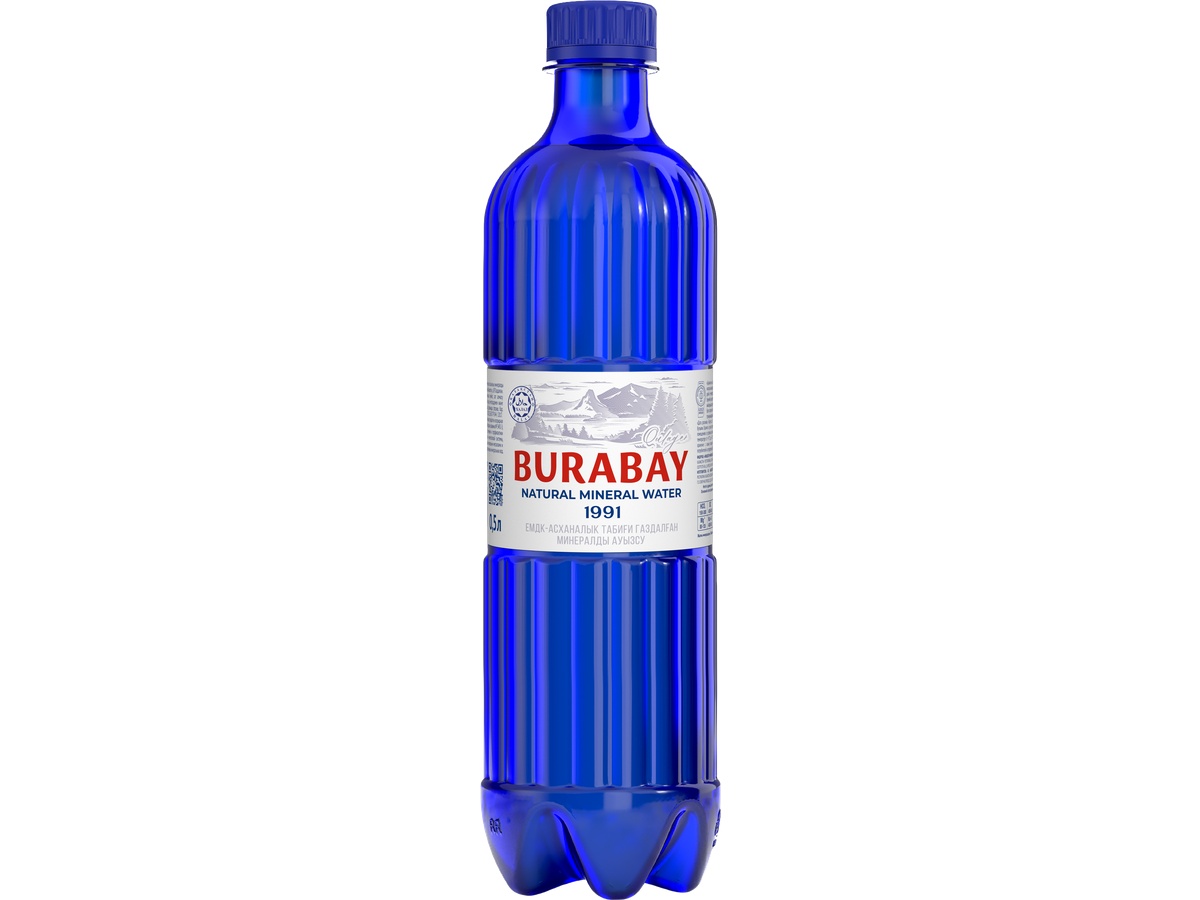 Natural mineral water, medicinal, table, drinking, sulfate-chloride, calcium-magnesium-sodium, carbonated, BURABAY-QULAGER, in a 0.5 l PET bottle.
