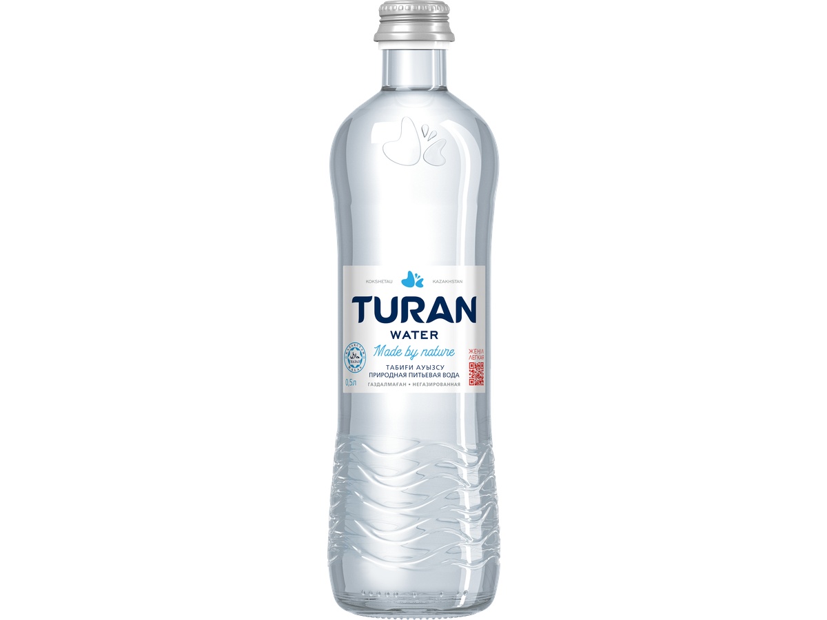 TURAN natural still drinking water in a glass bottle, volume 0.5 L.